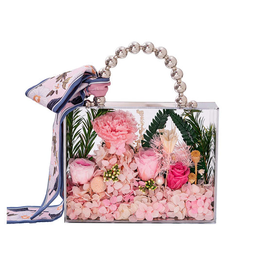 Light Pink Forever Roses Mirror Handbag - Flowersong | Preserved Roses in Full Bloom