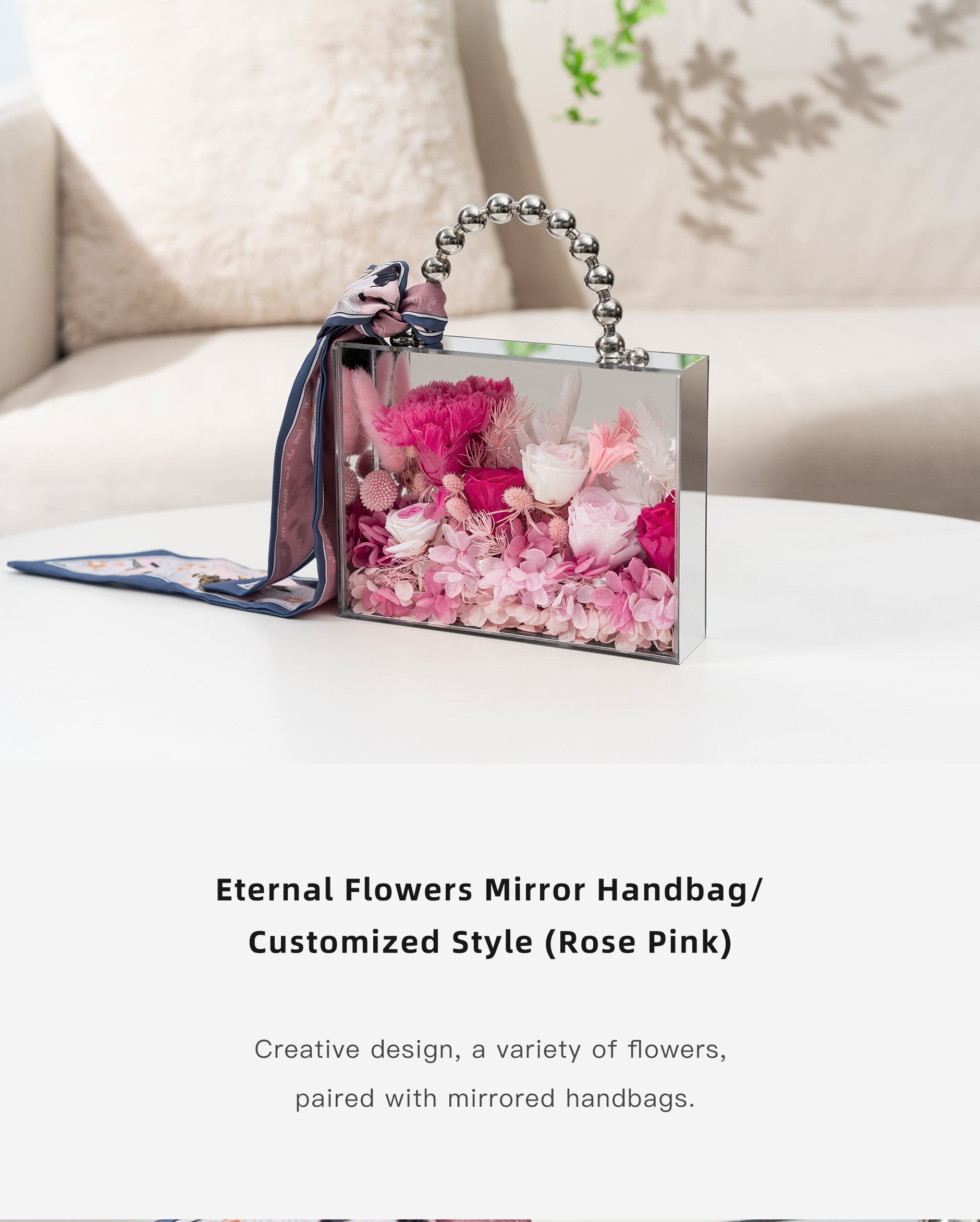 Pink Forever Roses Mirror Handbag | Flowersong | Forever Roses