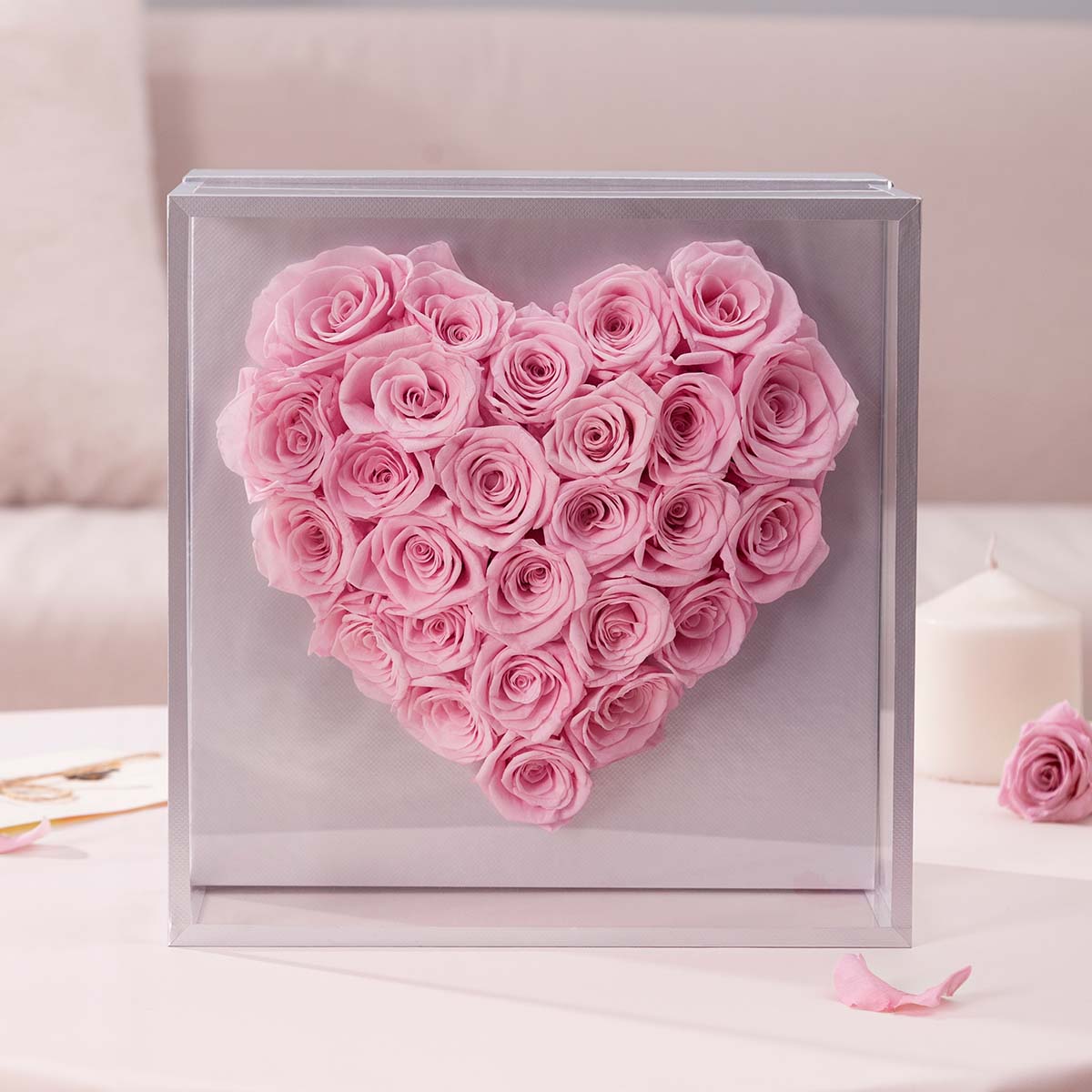 Eternal Heartfelt Pink Roses Box - Flowersong | Preserved Roses in Full Bloom