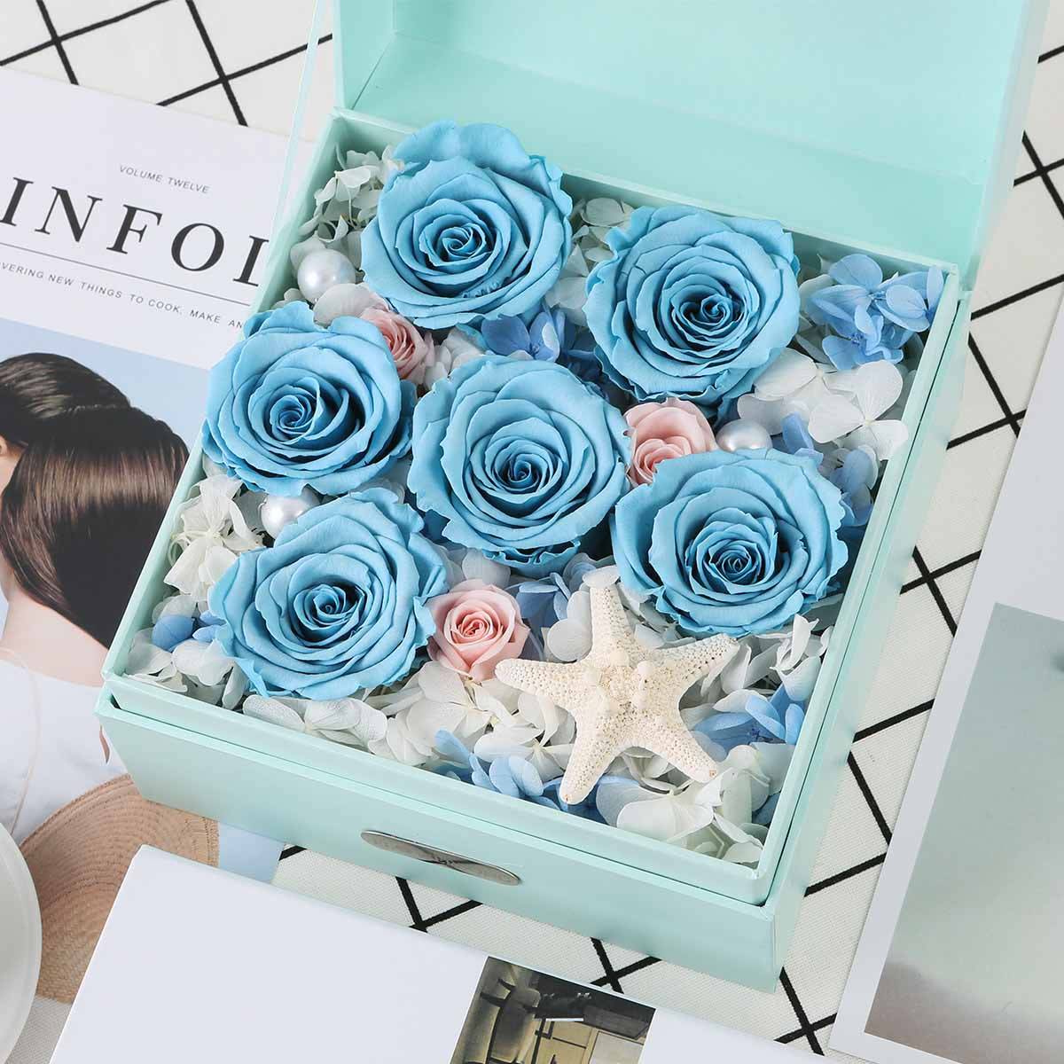 Deep Ocean Forever Roses Box - Flowersong | Preserved Roses in Full Bloom