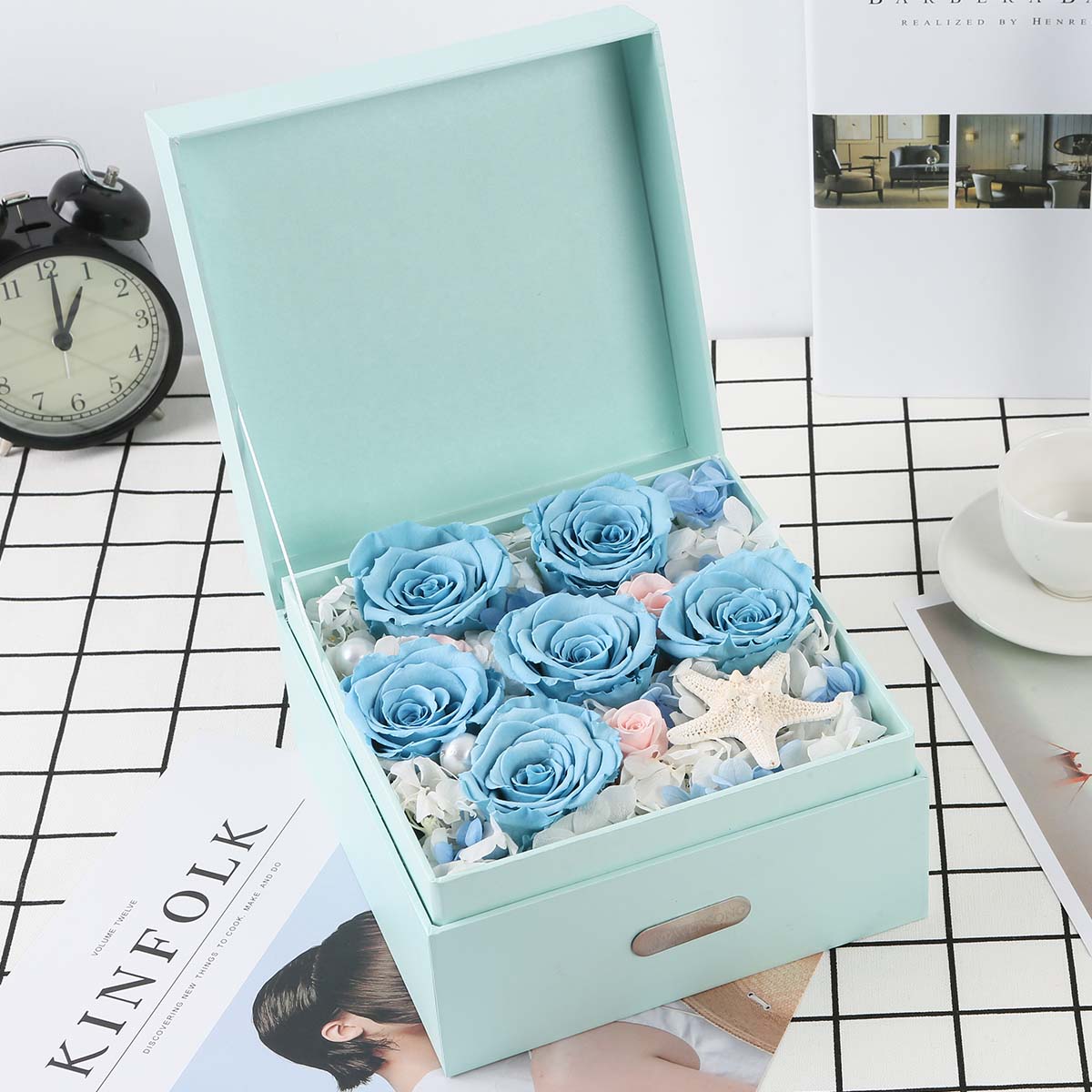 Forever Roses In Box Deep Ocean Forever Roses Box - Flowersong | Preserved Roses in Full Bloom