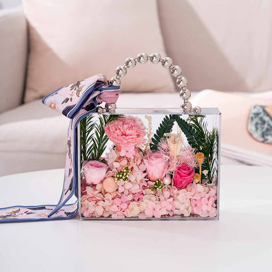 Light Pink Forever Roses Mirror Handbag - Flowersong | Preserved Roses in Full Bloom